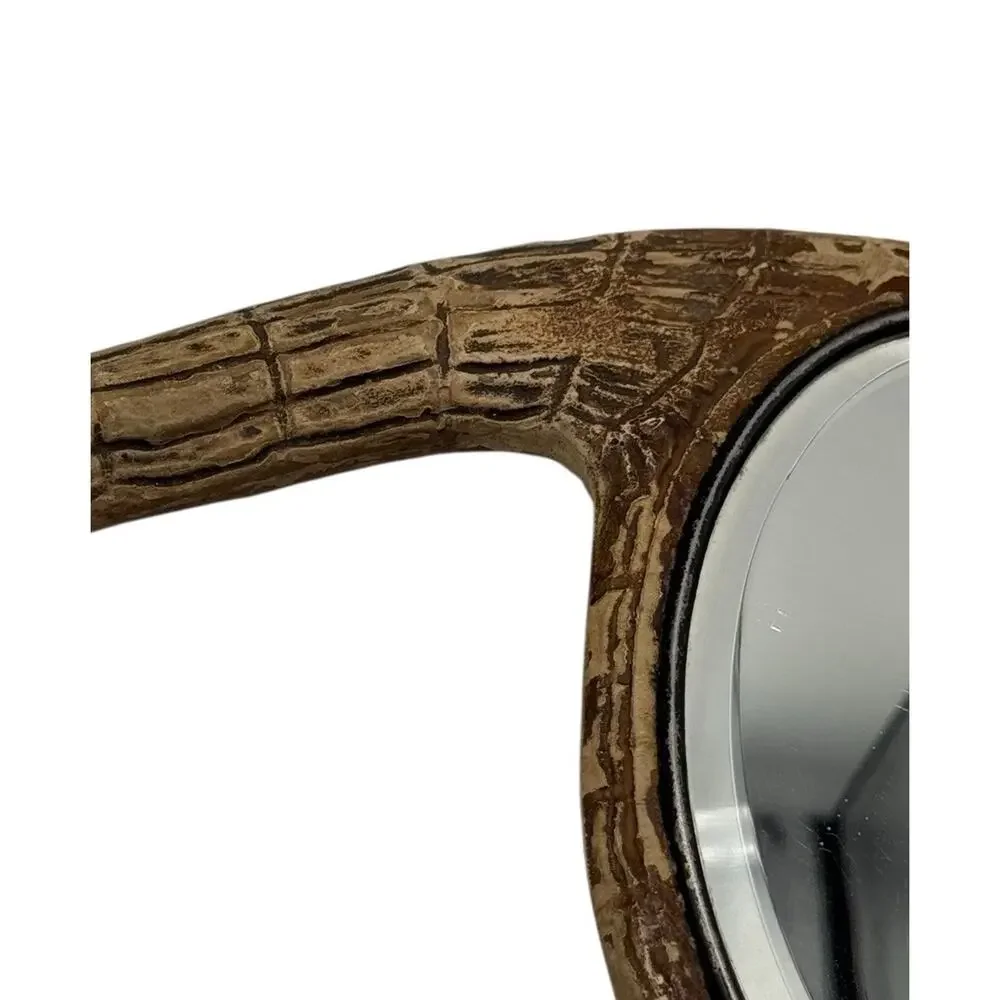 Vintage Carved Alligator Hand Mirror Curved Handle Tail Textured Gator Crocodile
